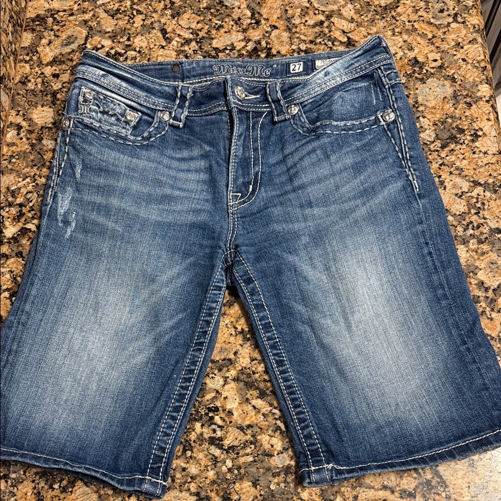 Miss Me Blue Washed Denim Bermuda Shorts
